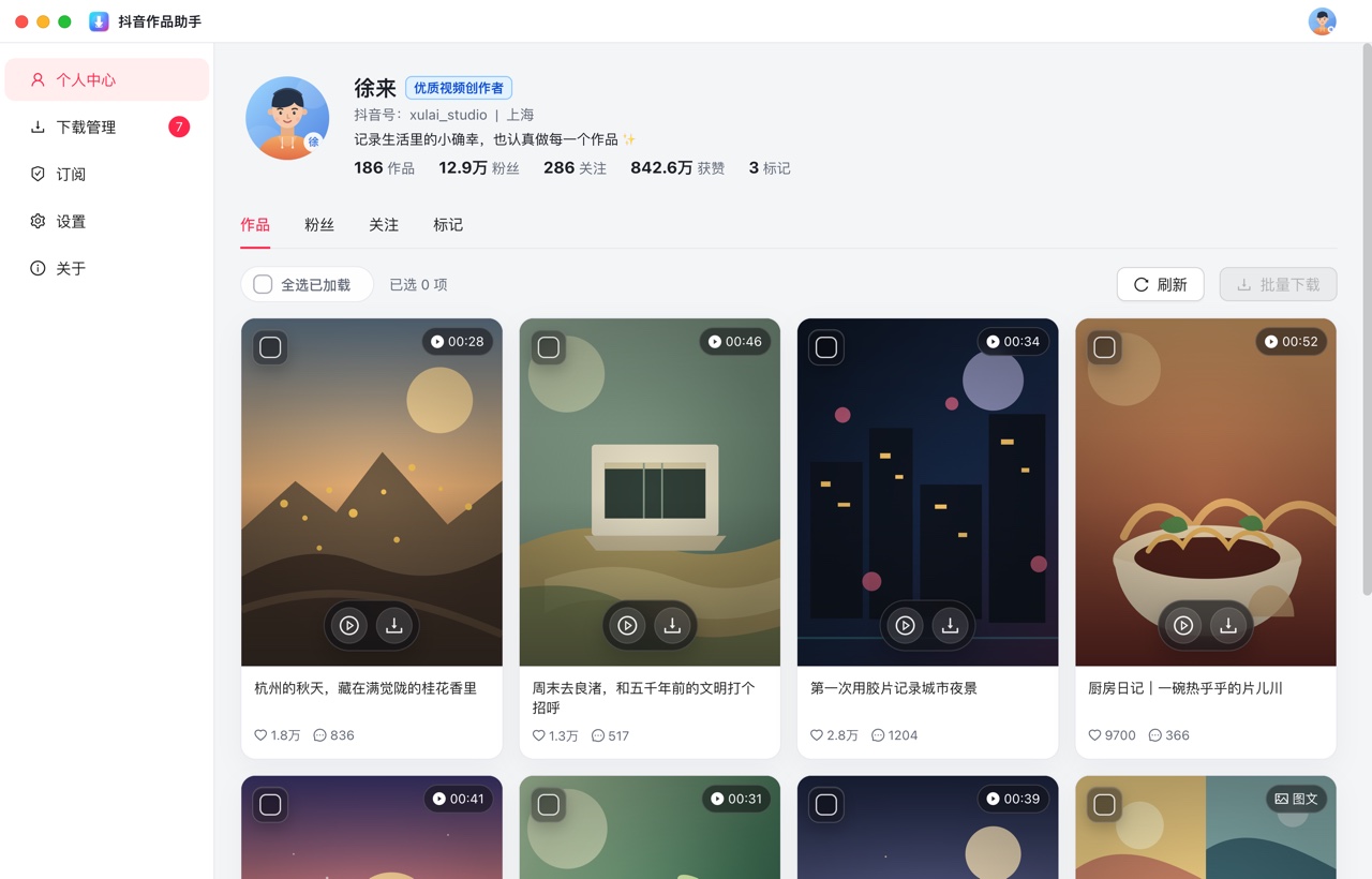 抖音作品助手界面预览